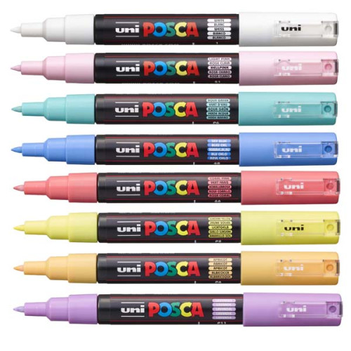 Marķieri ūdens bāzes UNI Posca PC-1M 8 krāsas, Pastel LV