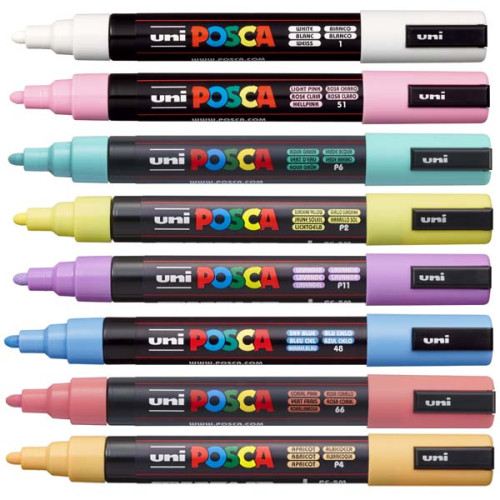 Marķieri ūdens bāzes UNI Posca PC-5M 8 krāsas, Pastel LV