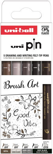 Marķieru komplekts UNI PIN "Brush Art" 5 gab. ASP014
