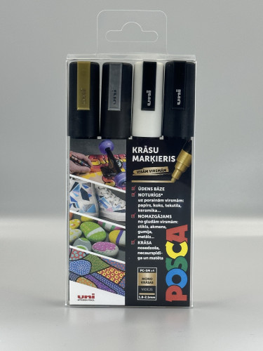 Marķieri ūdens bāzes UNI Posca PC-5M 4 krāsas, Mono LV