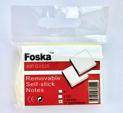 Līmlapiņas FOSKA 37,5*50mm 100lp. dzeltenas