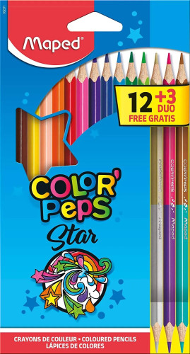 Zīmuļkrāsas MAPED "Color`Peps" 12krāsas + 3 DUO
