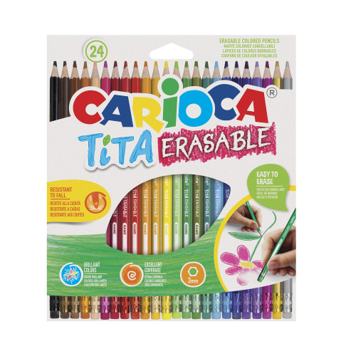 Zīmuļkrāsas ar dzešgumiju CARIOCA Tita Erasable 24 krāsas