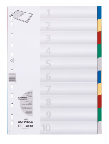 Dokumentu dalītājs DURABLE A4 10lp krāsainie