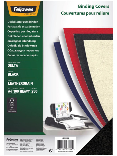 Apvāki DELTA ādas faktūra A4 250g/m2 100lp melni