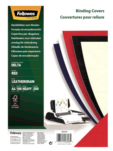 Apvāki DELTA ādas faktūra A4 250g/m2 100lp sarkani