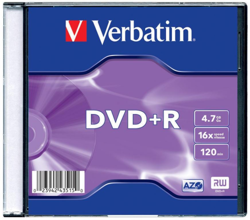Disks DVD+R Verbatim 4.7GB 16x Slim 43515