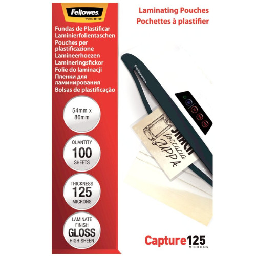 Laminēšanas kabata FELLOWES 125mkr 54mm*86mm