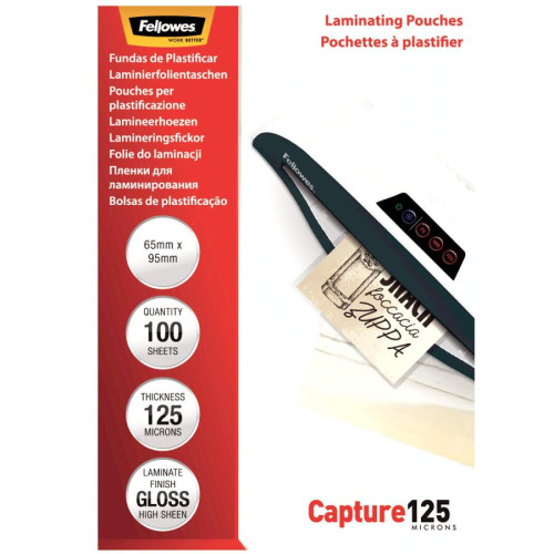 Laminēšanas kabata FELLOWES 125mkr 65mm*95mm