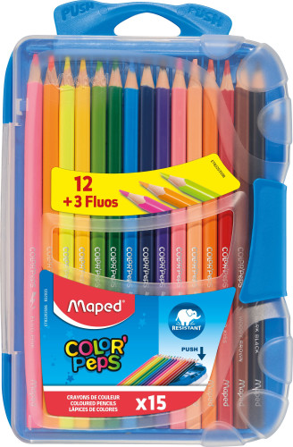 Zīmuļkrāsas MAPED "Color`Peps" 15 krāsas plastikāta penālī