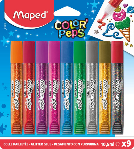 Līme ar spīdumiem MAPED 9 krāsas * 10,5ml