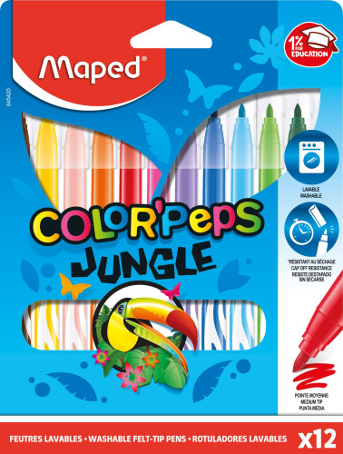 Flomāsteri MAPED Jungle 2.8mm 12 krāsas, kartona blisterī