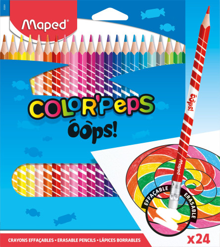 Zīmuļkrāsas MAPED ar dzēšgumiju "Color`Peps Oops" 24 krāsas