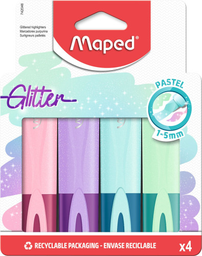 Teksta marķieri MAPED Pastel Glitter 4 krāsas blisterī