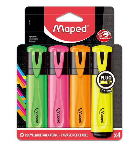 Teksta marķieri MAPED Fluo 4 krāsas