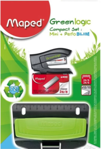 Skavotājs MAPED Greenlogic Mini 24/26/6 blisterī + caurumotājs + skavas 26/6
