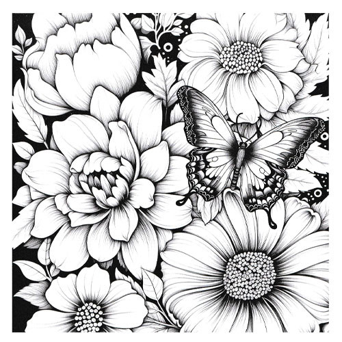 Krāsojamā grāmata FRESH 160*160mm, 24lp "Flora", melns fons (dizains 23381)