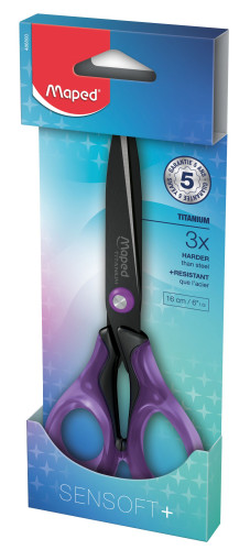 Šķēres MAPED Sensoft+ Titanium 16cm kartona blisterī