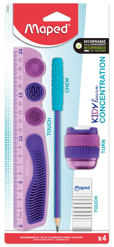 Piederumu komplekts penālim MAPED "Kidy Learn Concentration", 4 priekšmeti blisterī, violets