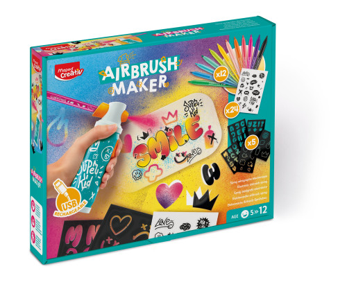 MAPED Creativ aerografs "Airbrush Makert" + 12 flomāsteri+ 5 trafareti +24 uzlīmes 5>12