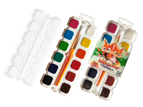 Akvareļkrāsas GAMMA  RUDIX trauks 25*25mm 10 krāsas + palete vākā