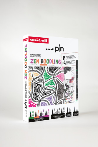 Marķieru UNI PIN komplekts Nr.5 Zen Doodling 8 gab.+ zīmulis Shalaku S 0,5mm + pamācība